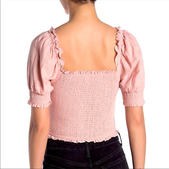 NWOT Abound Smocked Puff Sleeve Skimmer Blouse Pink Smoke - SIZE M - Picture 2 of 7